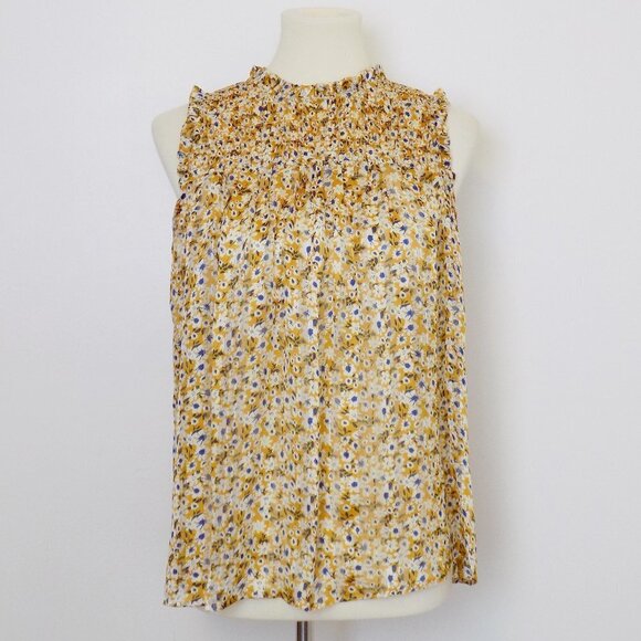 cottagecore boho smocked flowy country floral top sheer metallic - Picture 3 of 9